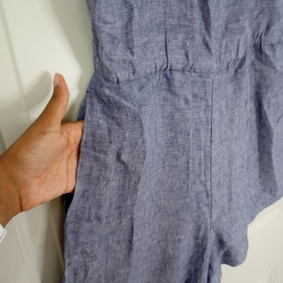 Cynthia Rowley Romper Blue 100% Linen Womens Adjustable Straps Size 6 - Picture 3 of 9